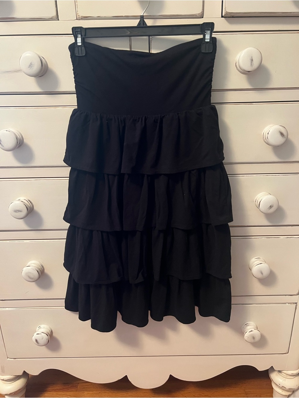 J. Crew Black Strapless Tiered Ruffle Dress